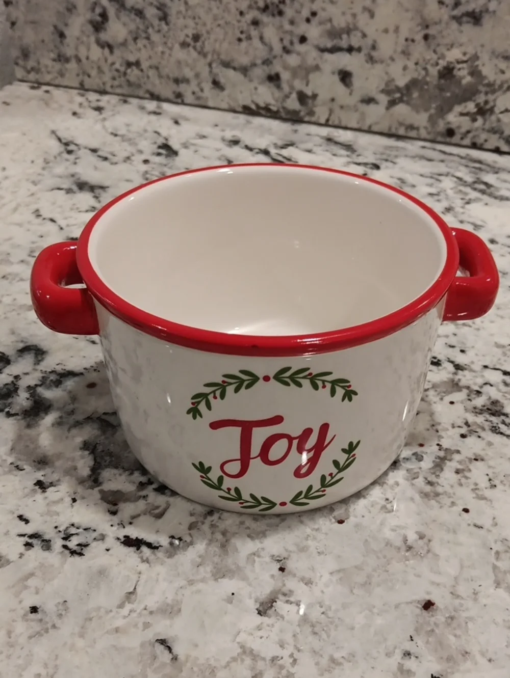 Holiday 'Joy' Ceramic Serving Bowl in White and Red